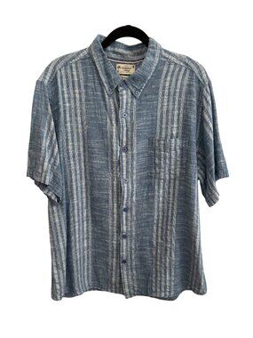 Weatherproof Vintage Blue Linen Blend Button-Up Shirt XXL Short Sleeve Striped